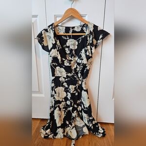 Free People, XS, French Quarter Wrap Dress, Black And Cream Floral Print